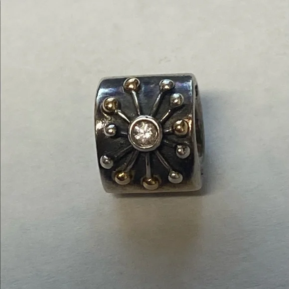 PANDORA DESERT STAR CHARM TWO TONE BEAD: SILVER WITH 14K GOLD #790188CZ - Picture 7 of 10